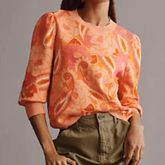 FARM Rio Sweaters - Farm Rio X Anthropologie Sweater Large Coral Paisley Floral Pullover Artsy Top